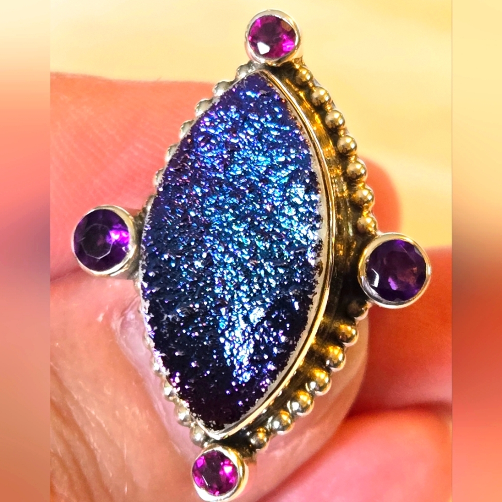 Nicky Butler blue titanium druzy multigemstone sterling silver ring